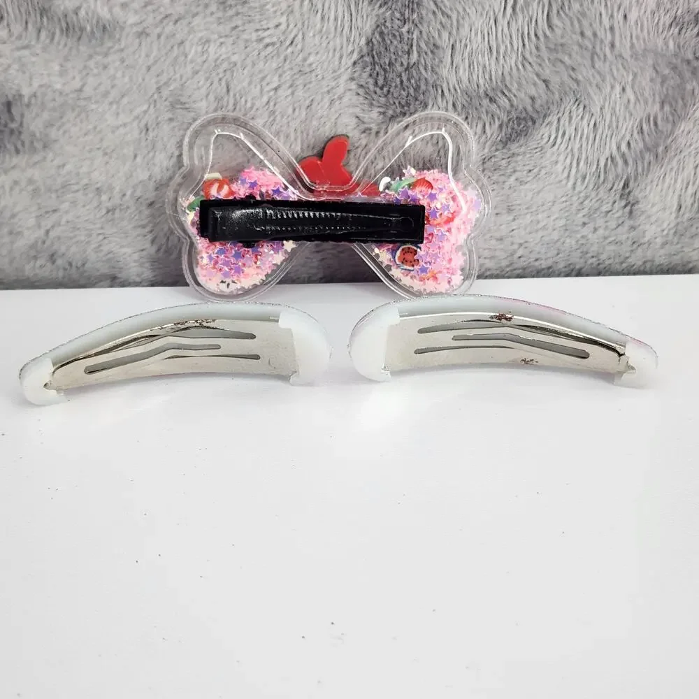 3 pc Cherry Theme Hair Accessories Glittery Bow with Cherry Charm & Snap Clips